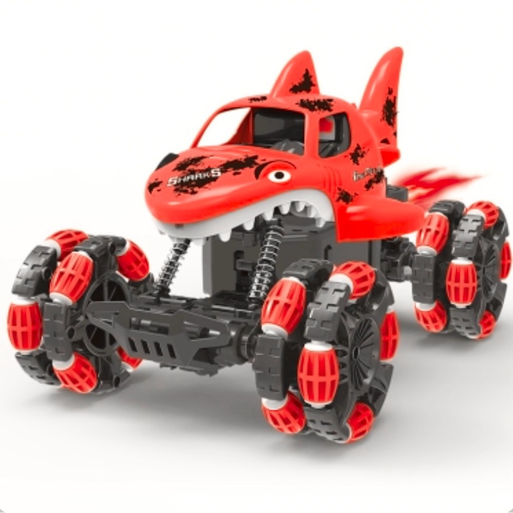 🆕-Remote Control Shark Monster Truck 2.4
GHz All-Terrain Toy for Kids-Red. NIB